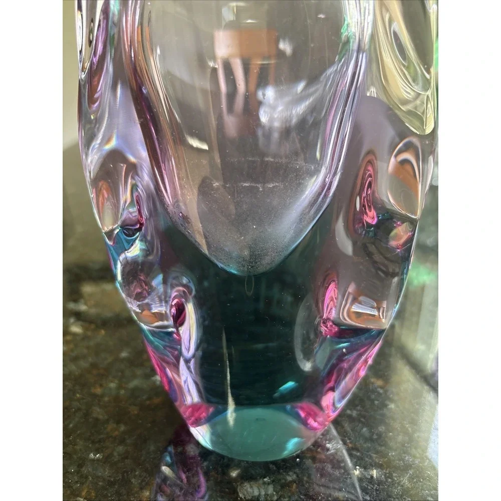 VTG Czech Purple & Teal Glass Vase Miroslav Klinger Zelezny Brod Sklo ZBS 1960s